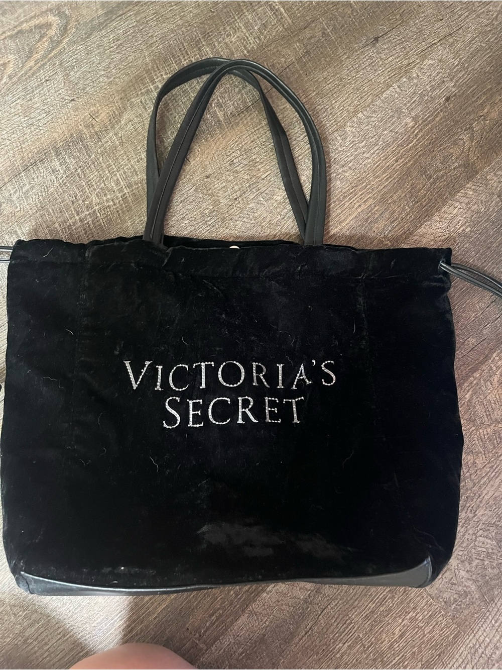 Victoria's Secret Black Velvet Tote with Embroidered Logo